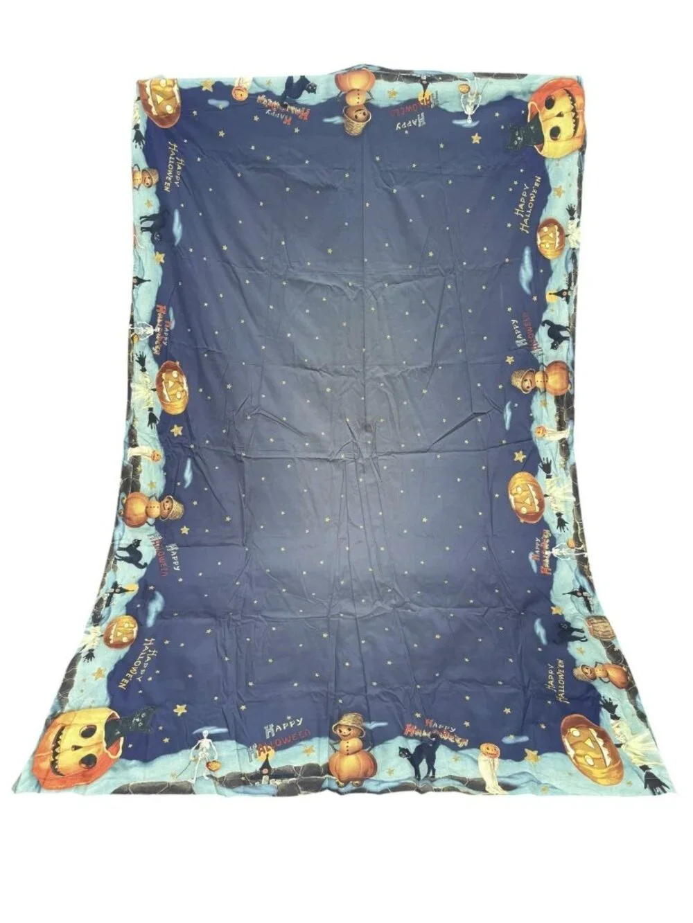 Williams Sonoma Halloween Tablecloth Skeleton Pumpkin Cat Cotton 70